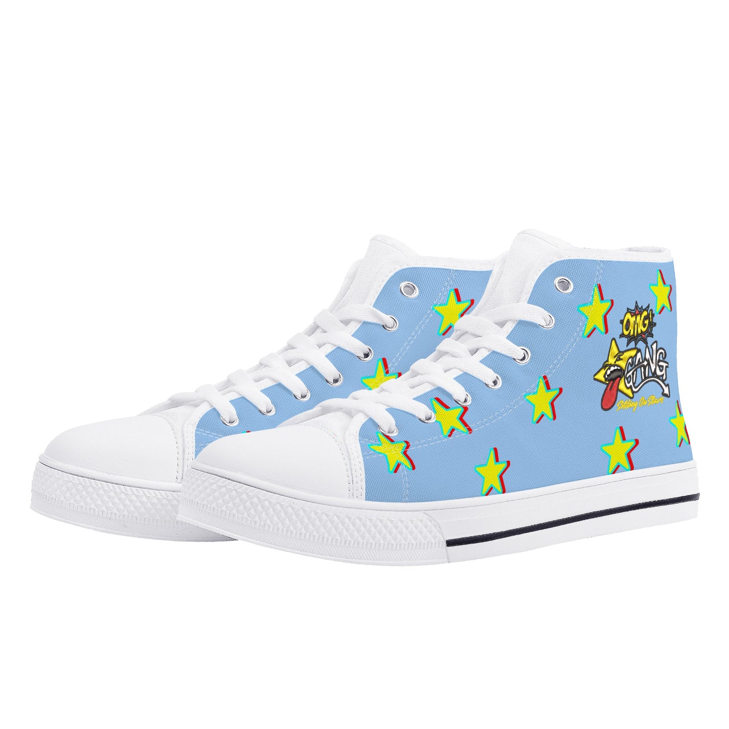 Star Gang Mens Sky Blue Embroidered High Top Star Kicks