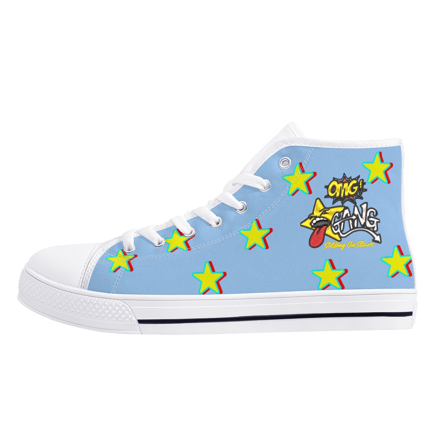 Star Gang Mens Sky Blue Embroidered High Top Star Kicks