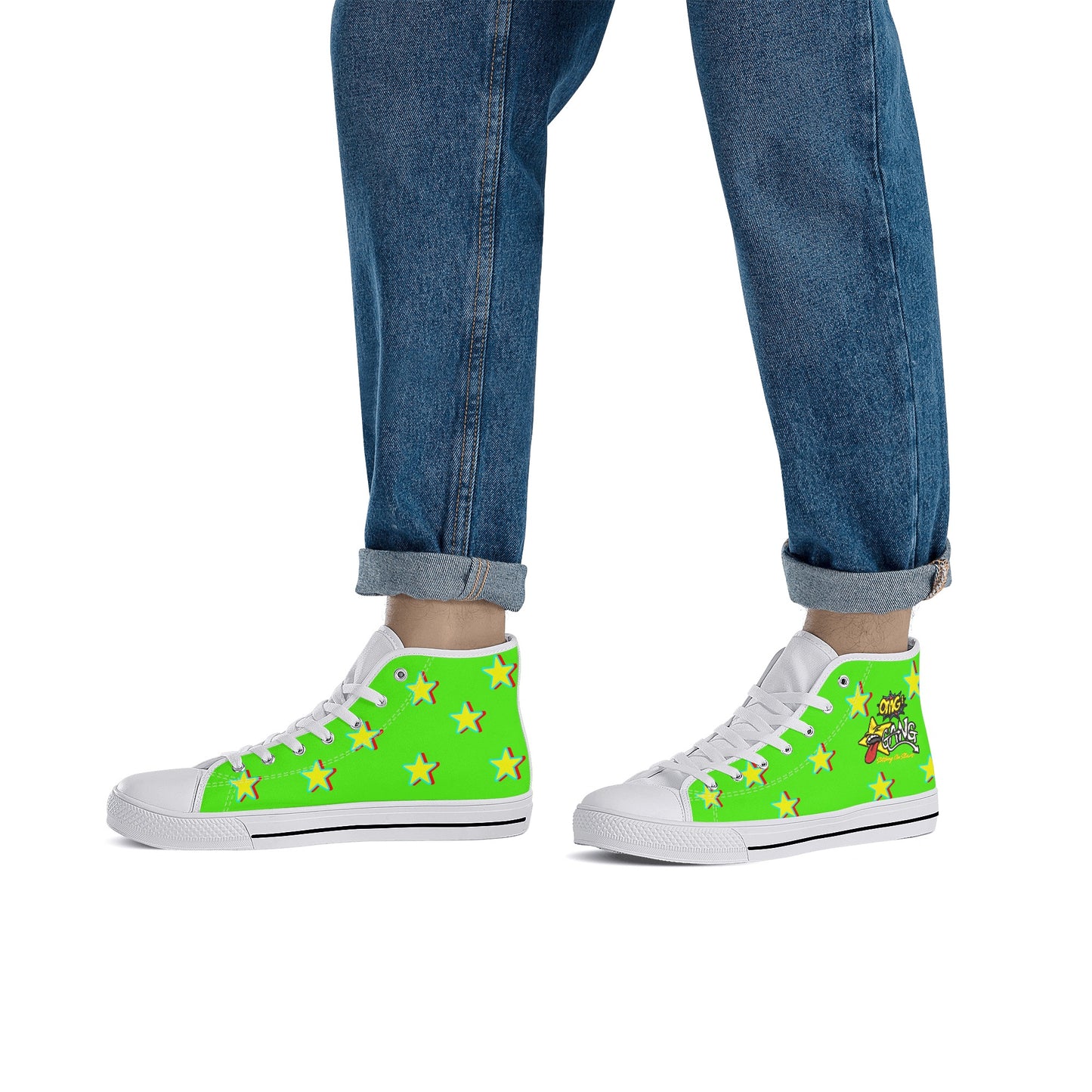 Star Gang Mens Goo Green Embroidered High Top Star Kicks