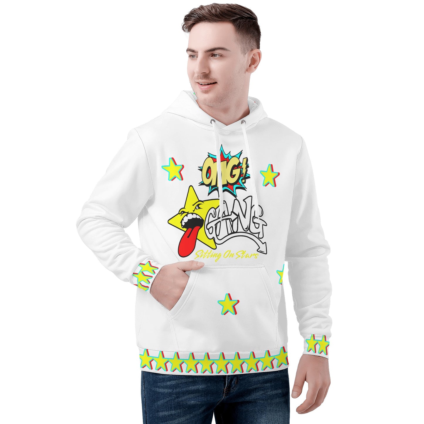 Star Gang Mens White Hoodie