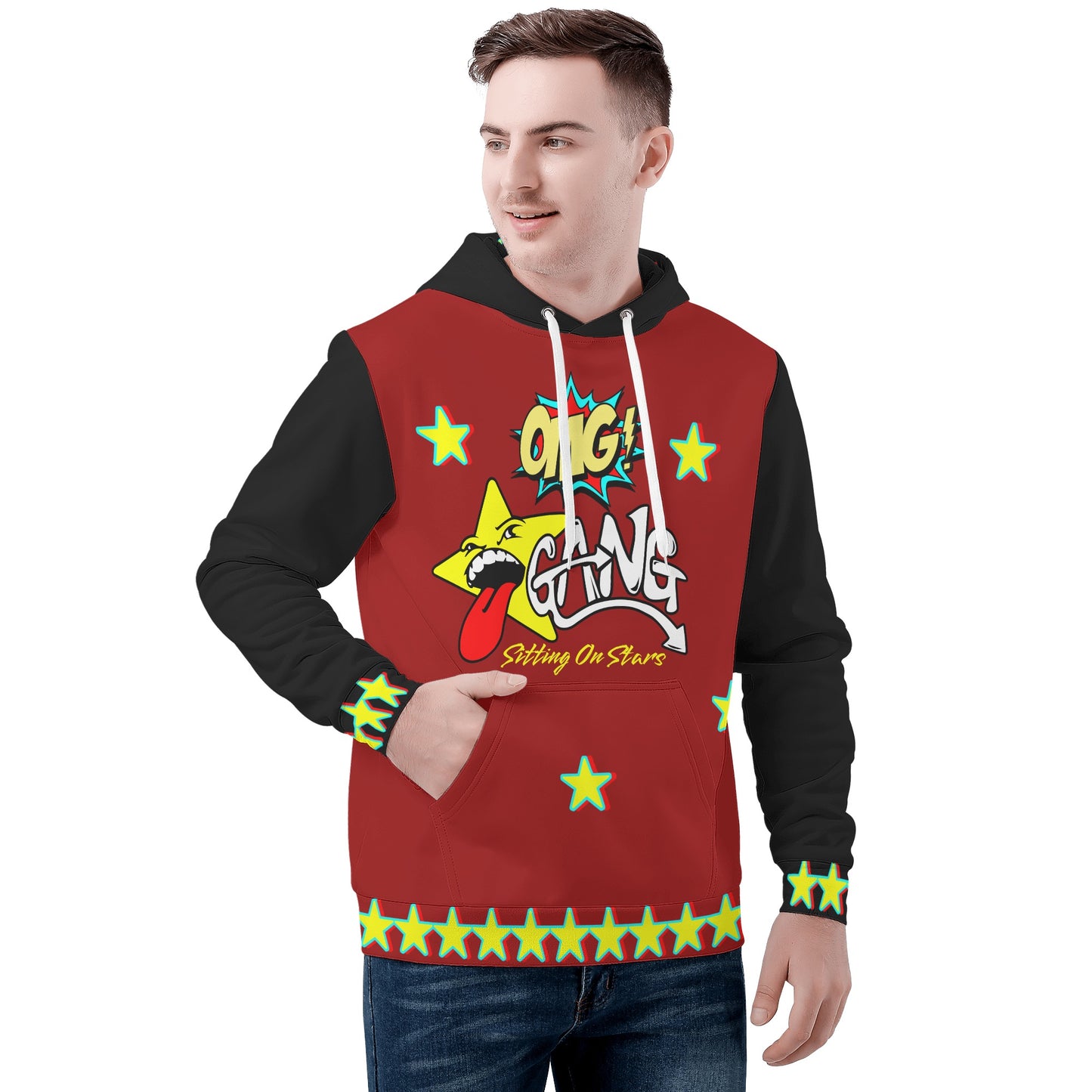 Star Gang Mens Maroon/Black Hoodie