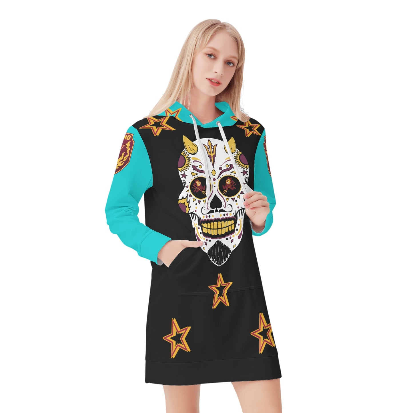 Sun Devil S.O.S Inferno Edition Womens Turquoise/Black Hoodie Dress