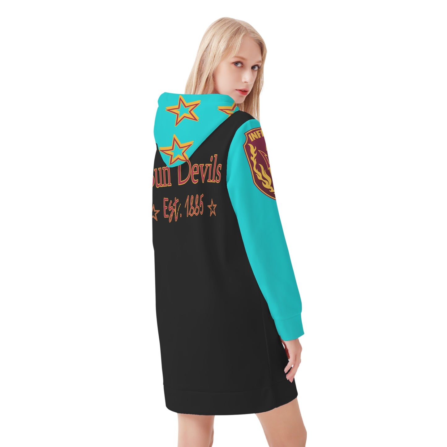 Sun Devil S.O.S Inferno Edition Womens Turquoise/Black Hoodie Dress