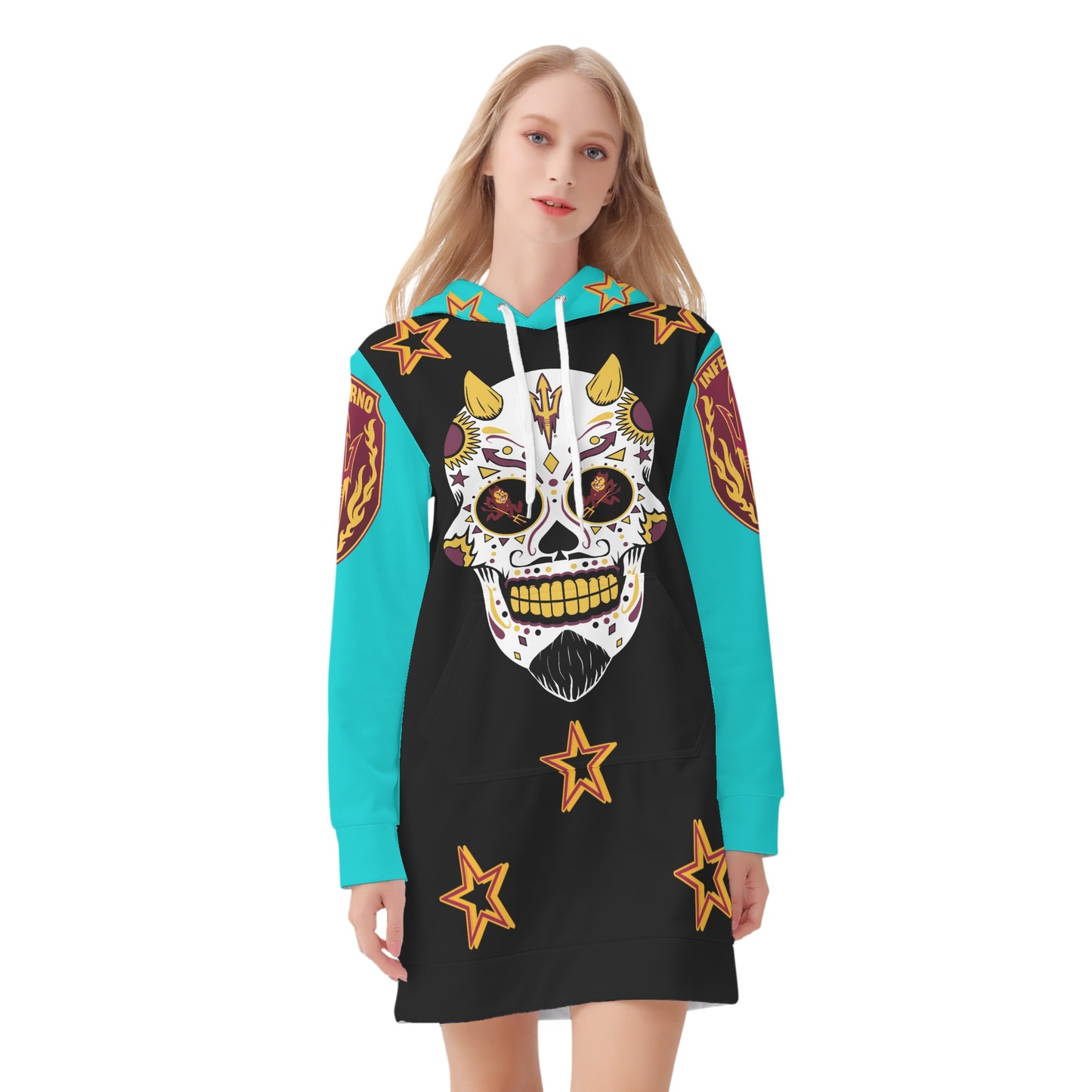 Sun Devil S.O.S Inferno Edition Womens Turquoise/Black Hoodie Dress