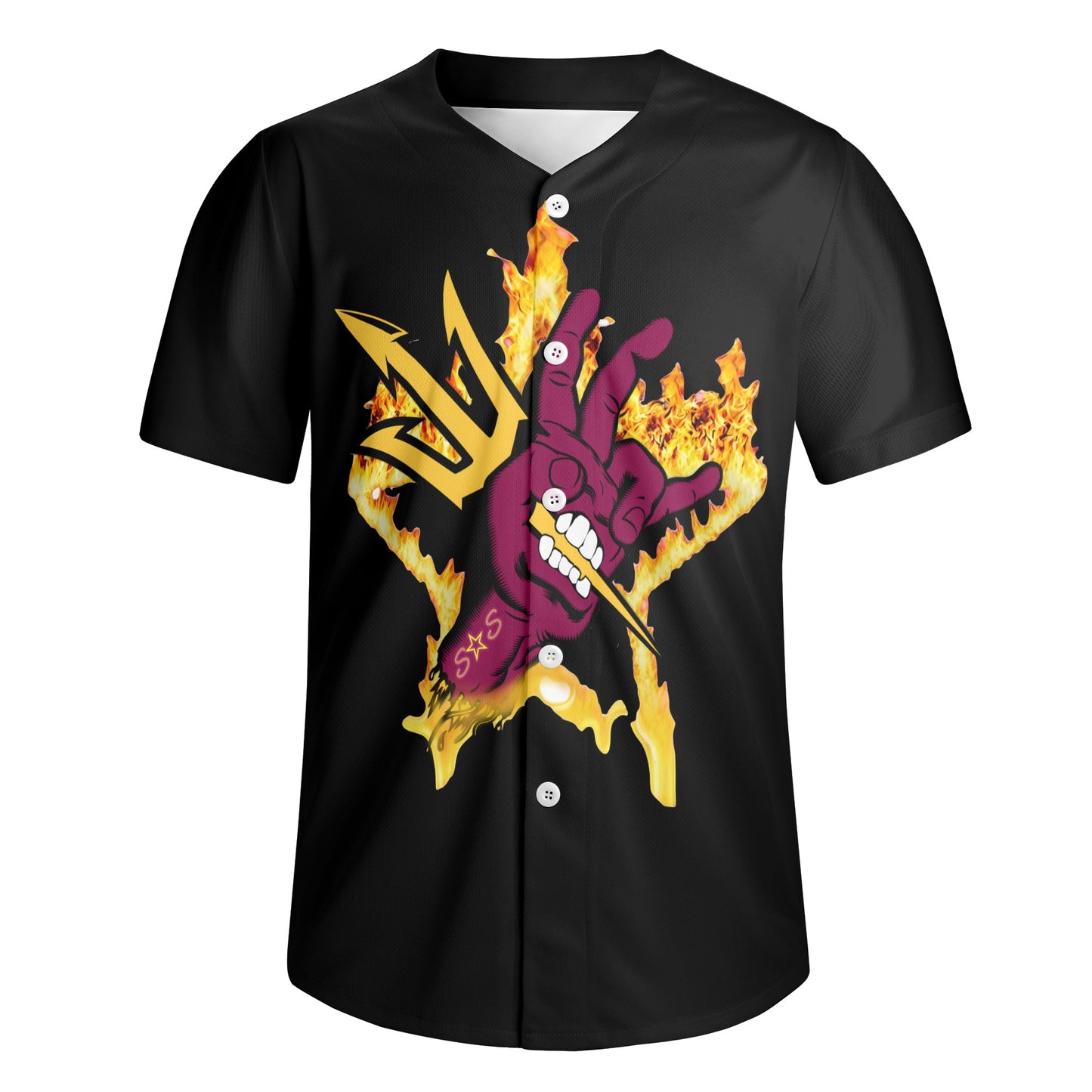 Sun Devil Fork's Up  Edition Mens Black Short Sleeve Baseball Jersey