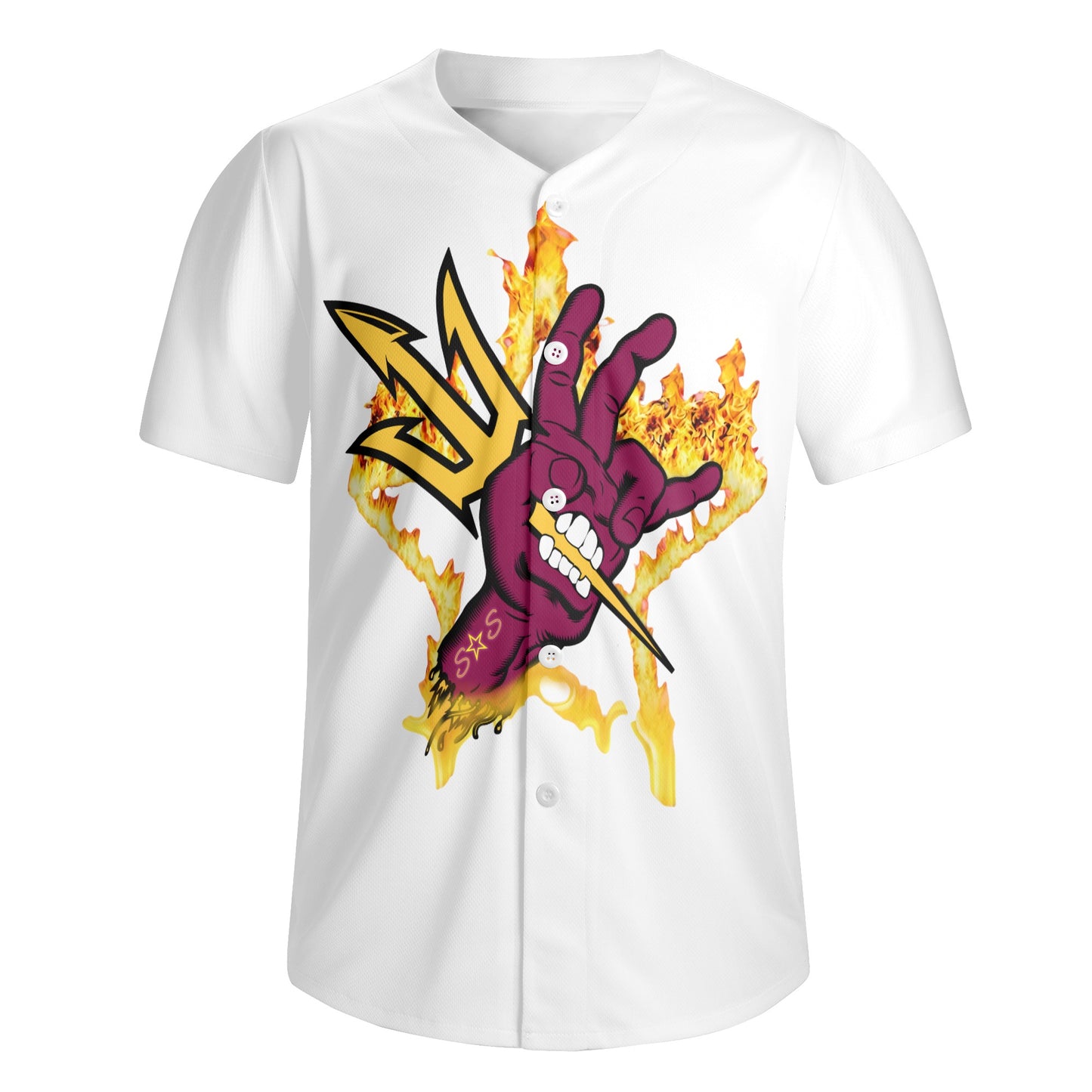 Sun Devil Forks Up  Edition Mens White Short Sleeve Baseball Jersey