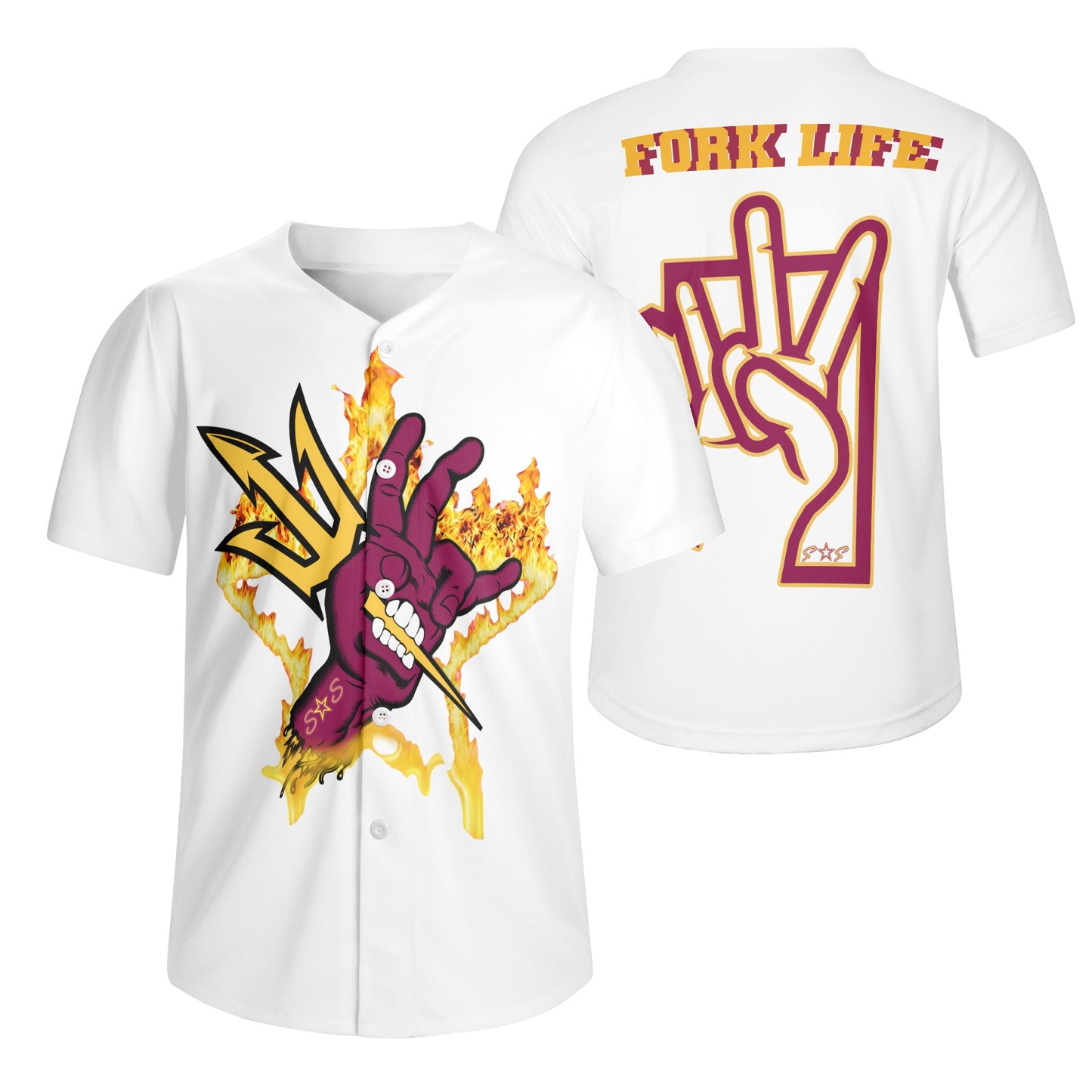 Sun Devil Forks Up  Edition Mens White Short Sleeve Baseball Jersey