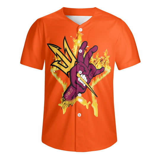 Sun Devil Forks Up Edition Mens Dark Orange Short Sleeve Baseball Jersey