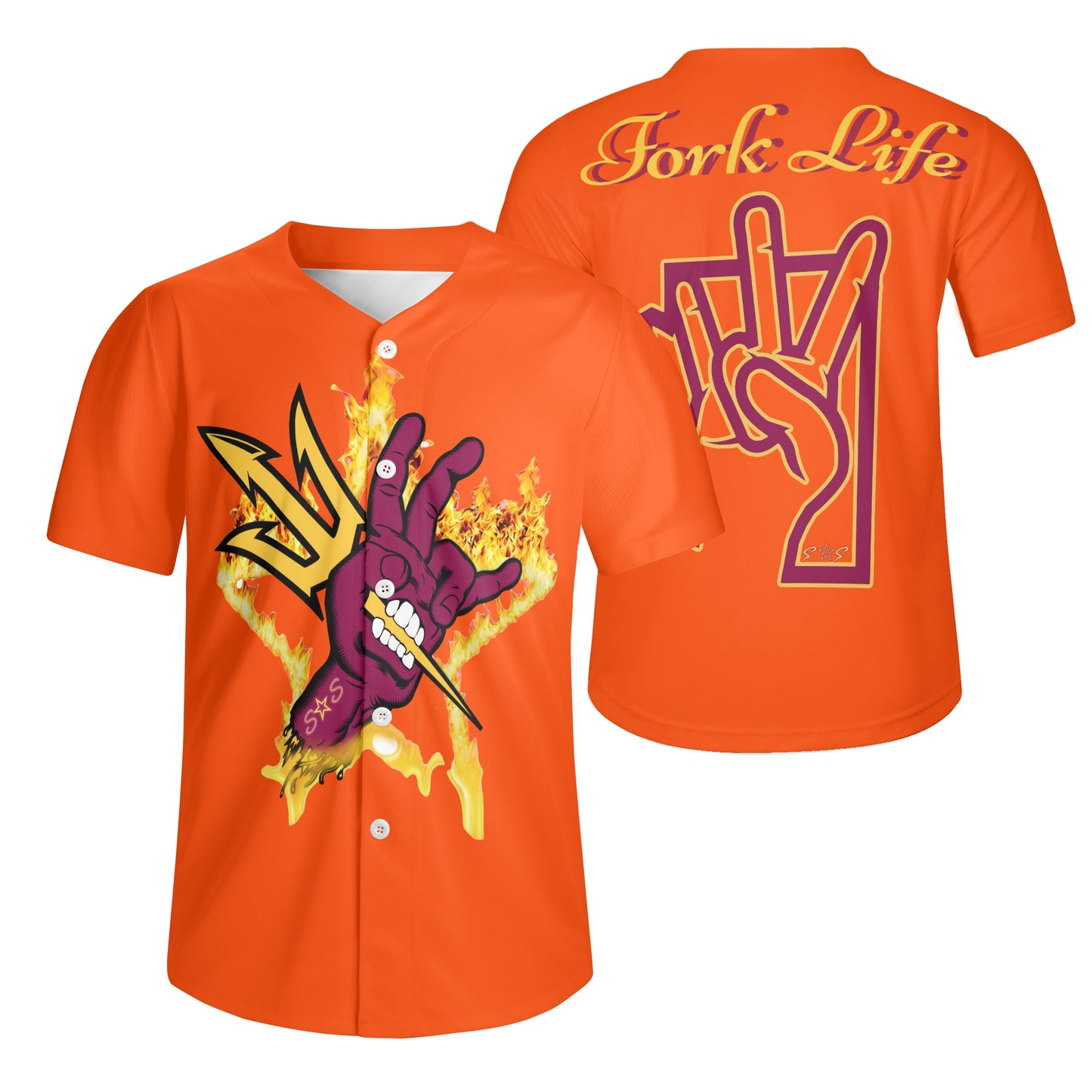 Sun Devil Forks Up Edition Mens Dark Orange Short Sleeve Baseball Jersey