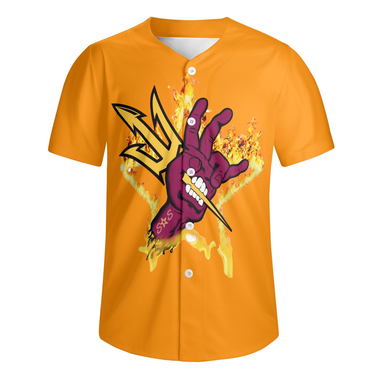 Sun Devil Forks Up  Edition Mens Orange Short Sleeve Baseball Jersey