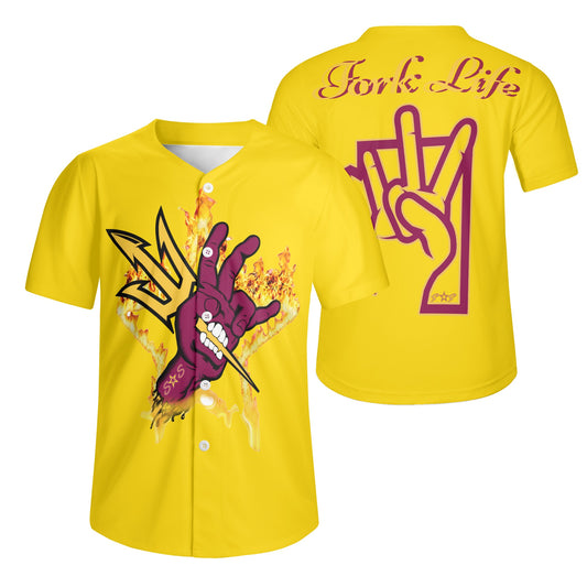 Sun Devil Forks Up  Edition Mens Gold Short Sleeve Baseball Jersey