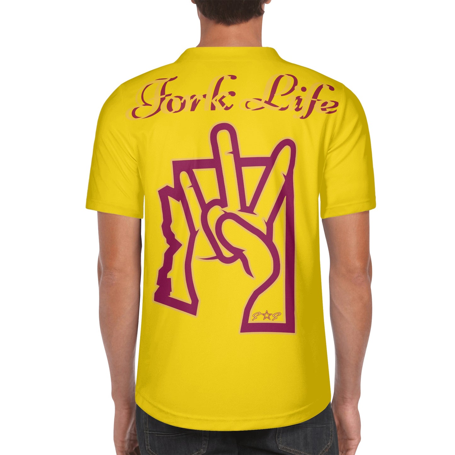 Sun Devil Forks Up  Edition Mens Gold Short Sleeve Baseball Jersey