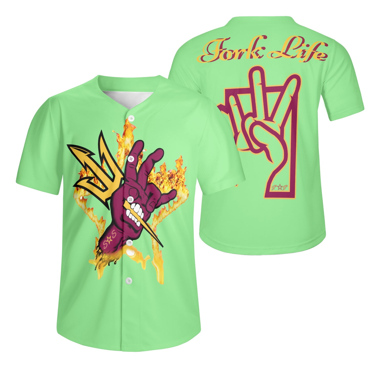 Sun Devil Forks Up  Edition Mens Mint Green Short Sleeve Baseball Jersey