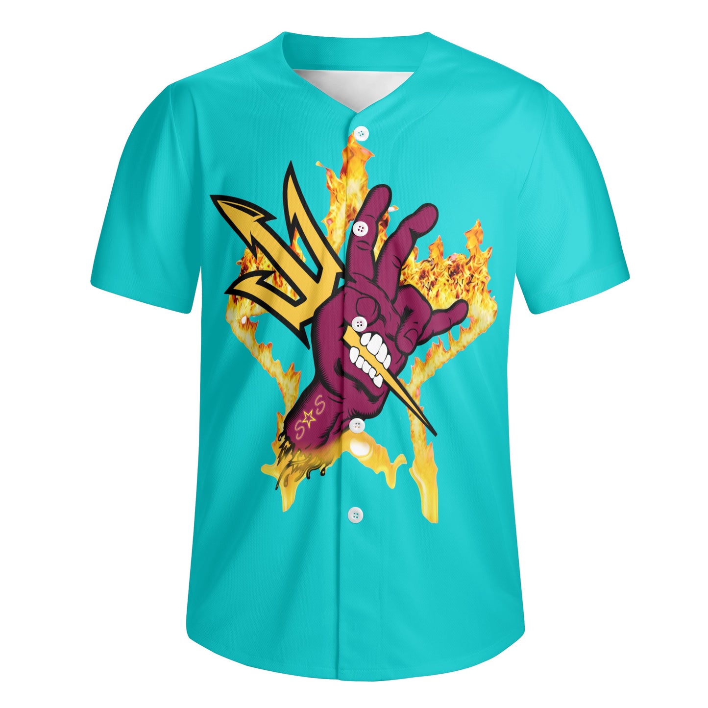 Sun Devil Forks Up  Edition Mens Turquoise Short Sleeve Baseball Jersey