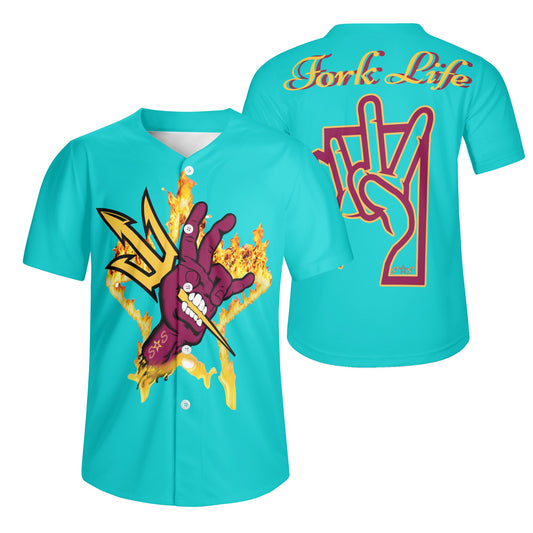 Sun Devil Forks Up  Edition Mens Turquoise Short Sleeve Baseball Jersey