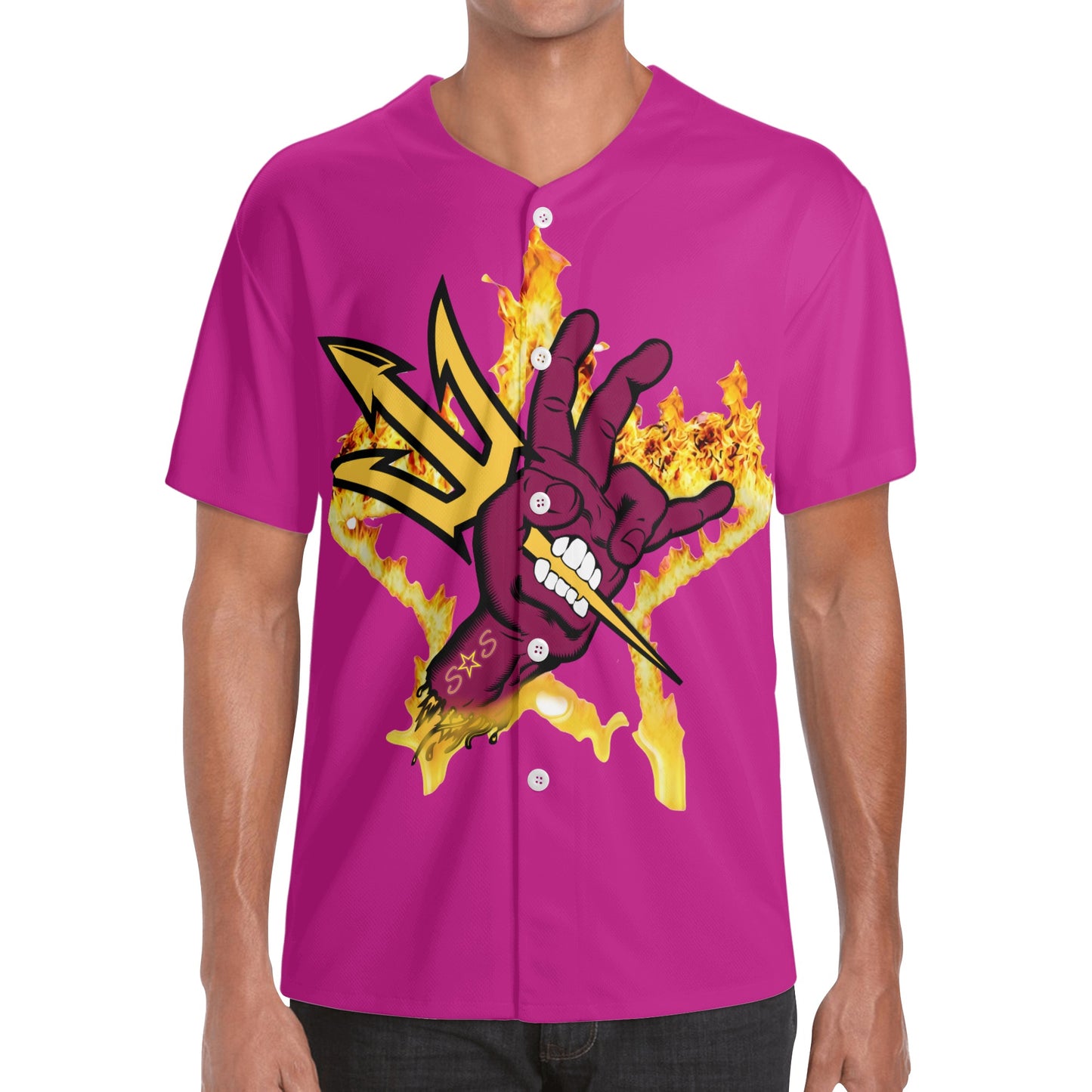 Sun Devil Forks Up  Edition Mens Purple Short Sleeve Baseball Jersey