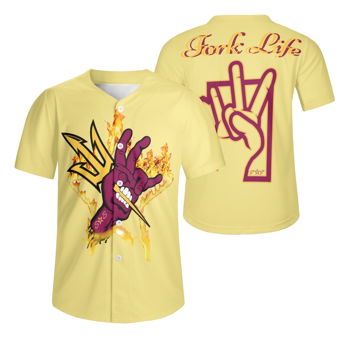 Sun Devil Forks Up  Edition Mens Tan Short Sleeve Baseball Jersey