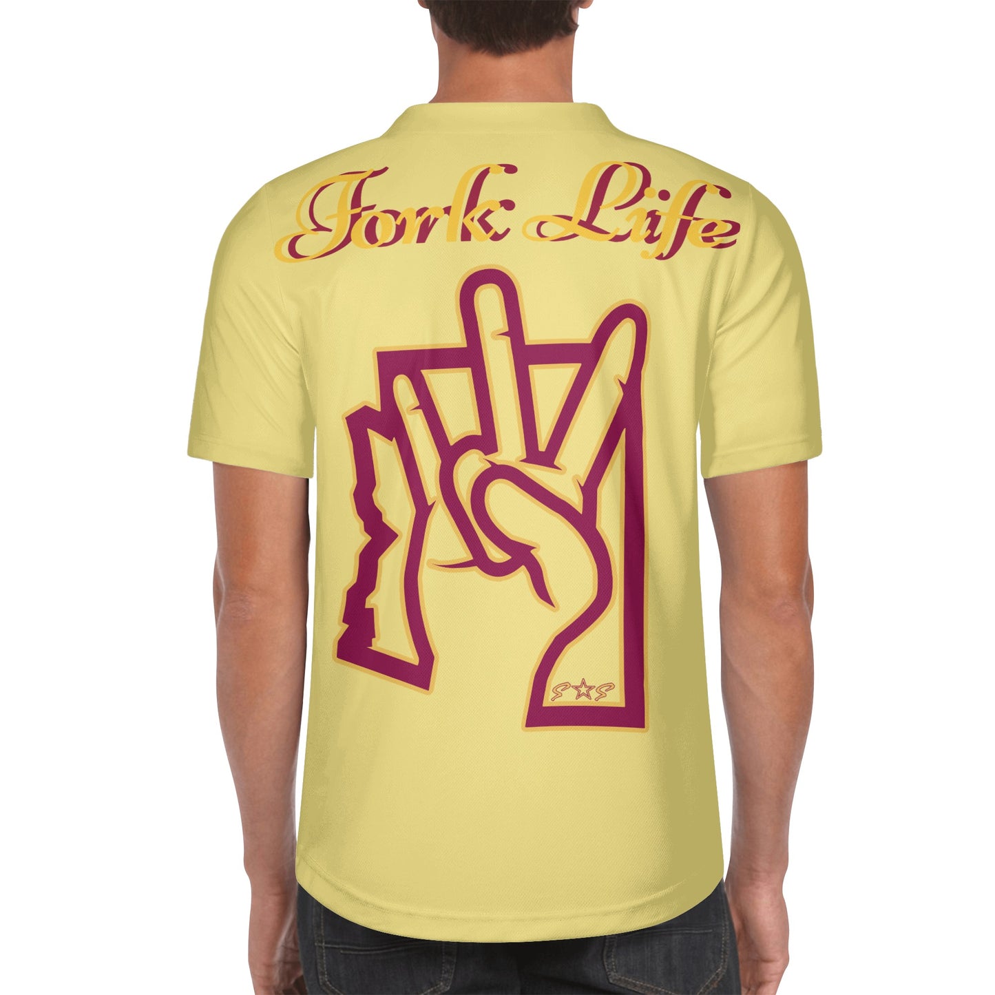 Sun Devil Forks Up  Edition Mens Tan Short Sleeve Baseball Jersey