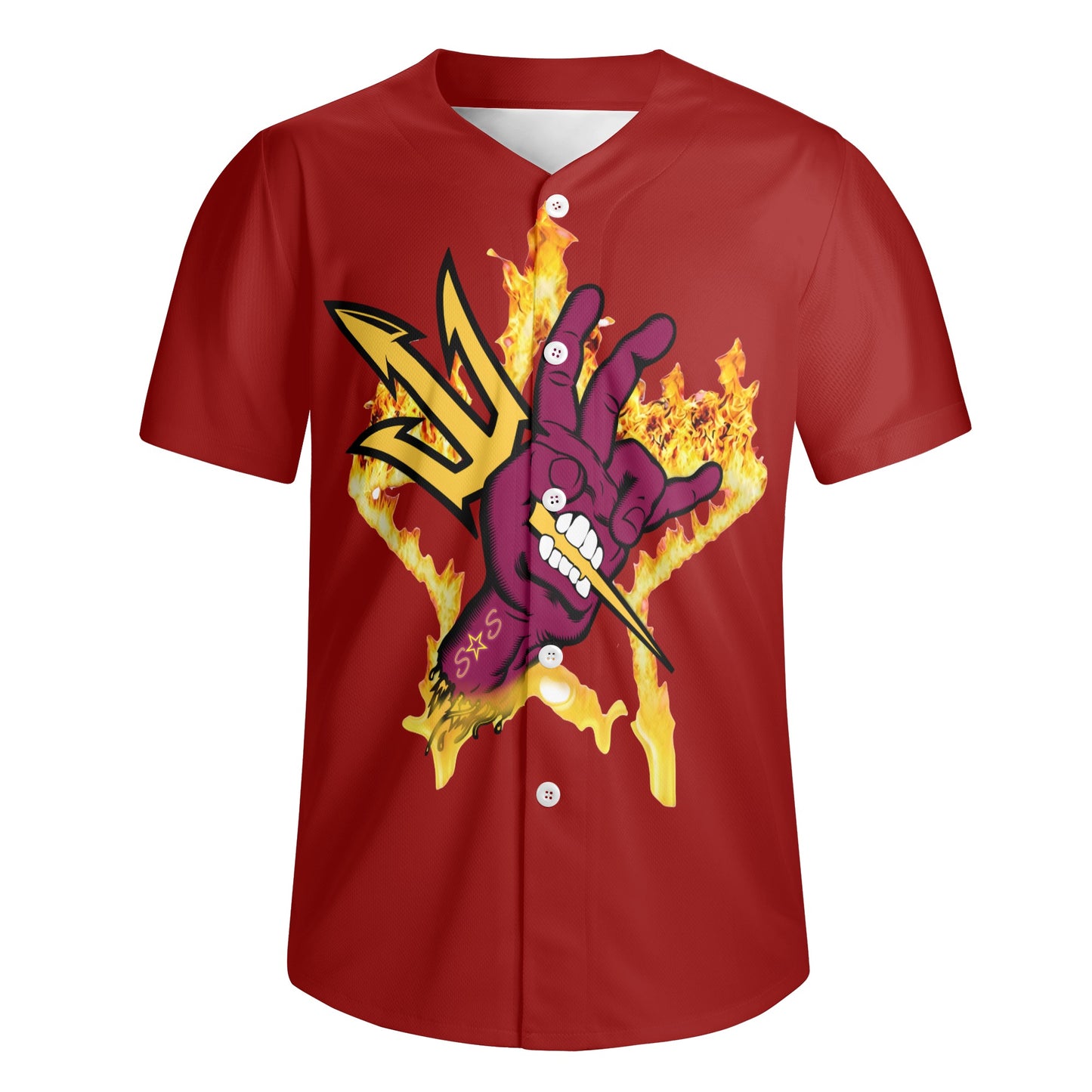 Sun Devil Forks Up  Edition Mens Maroon Short Sleeve Baseball Jersey