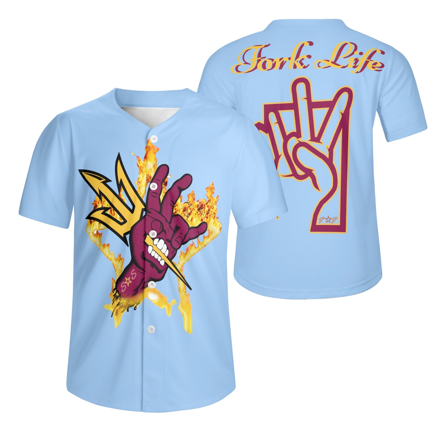 Sun Devil Forks Up  Edition Mens Sky Blue Short Sleeve Baseball Jersey