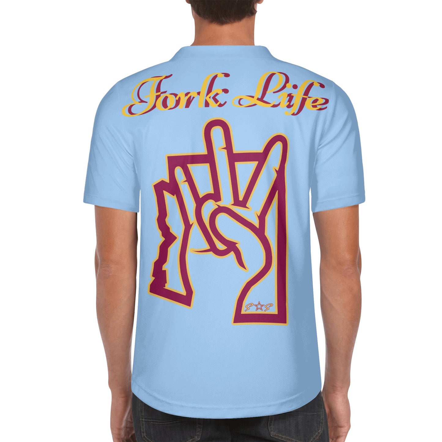 Sun Devil Forks Up  Edition Mens Sky Blue Short Sleeve Baseball Jersey