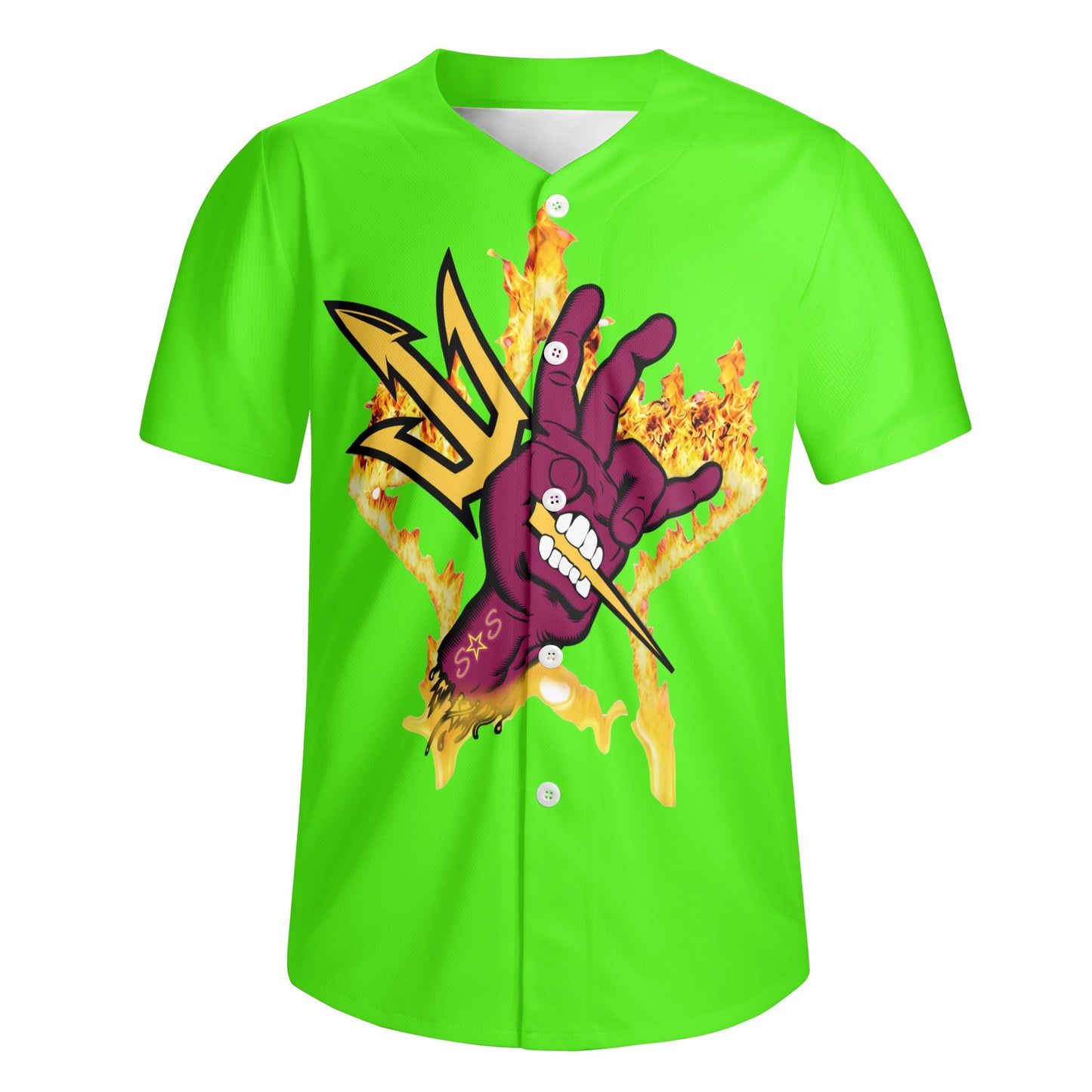 Sun Devil Forks Up  Edition Mens Goo Green Short Sleeve Baseball Jersey