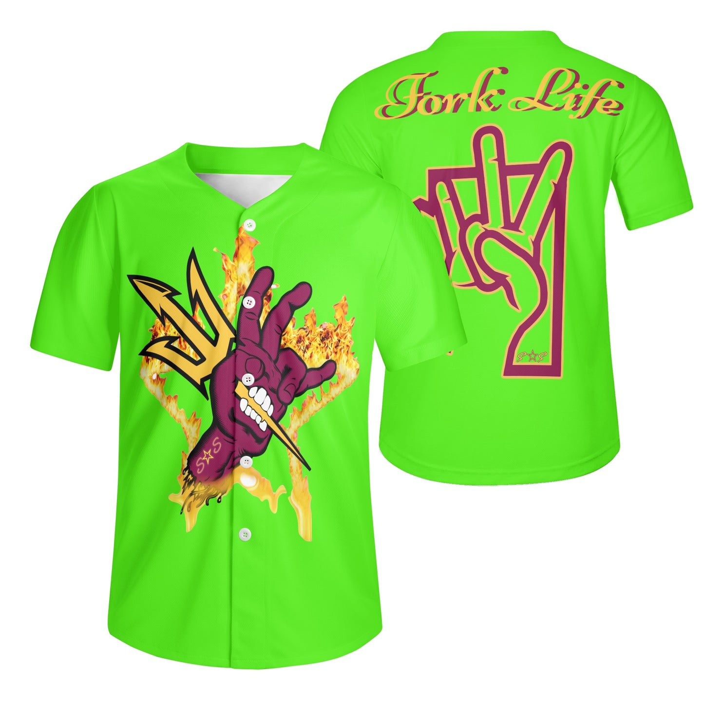 Sun Devil Forks Up  Edition Mens Goo Green Short Sleeve Baseball Jersey