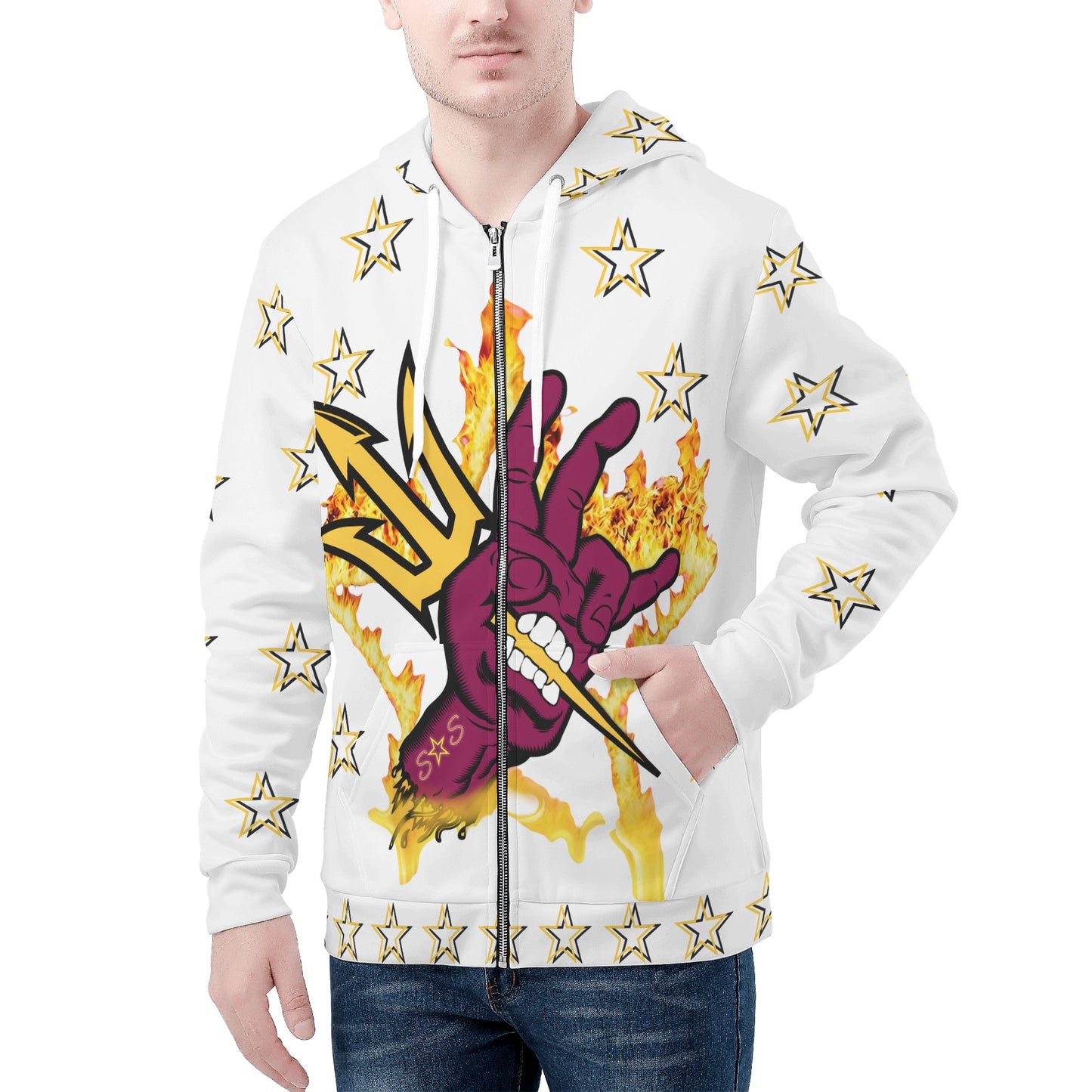 Sun Devil "Follow The Fork" Mens White Zip Hoodie