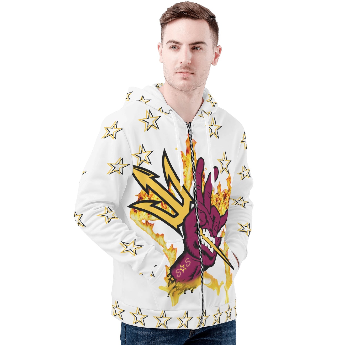 Sun Devil "Follow The Fork" Mens White Zip Hoodie