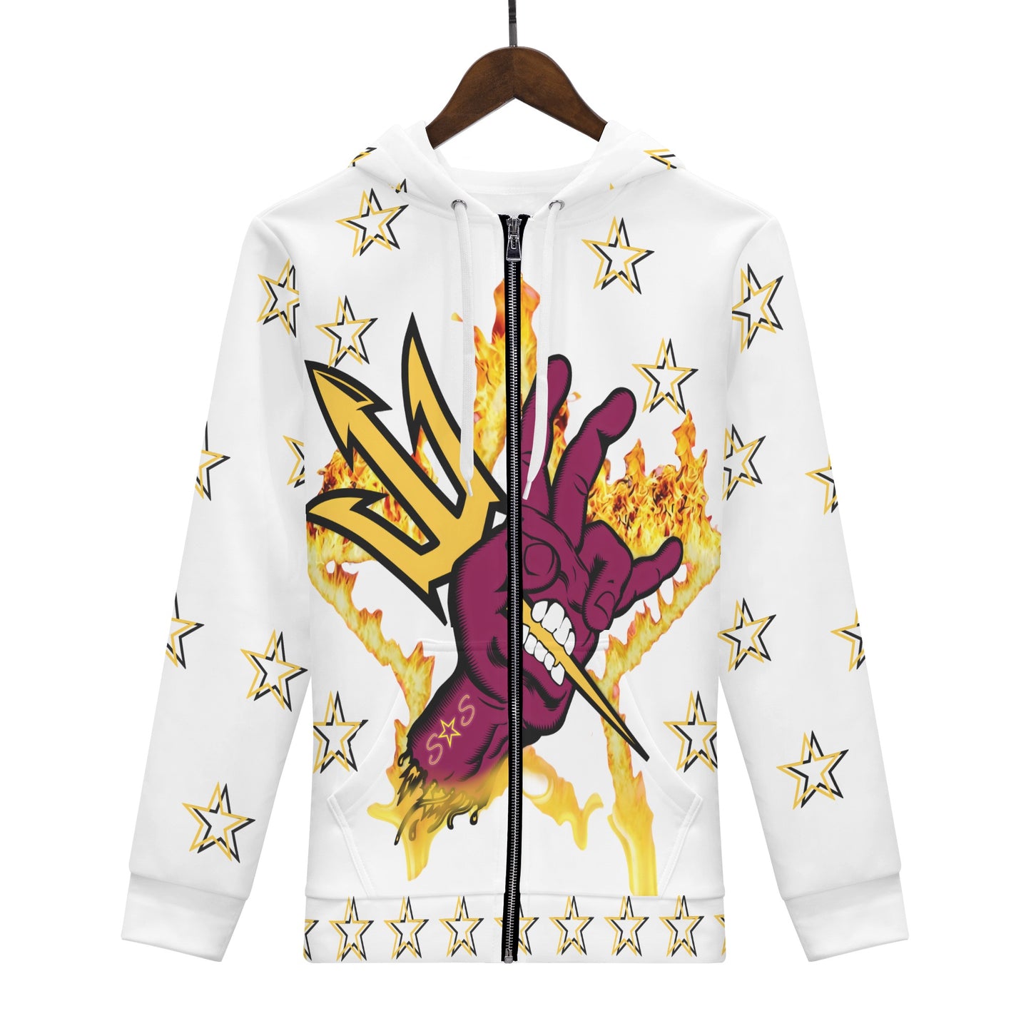 Sun Devil "Follow The Fork" Mens White Zip Hoodie