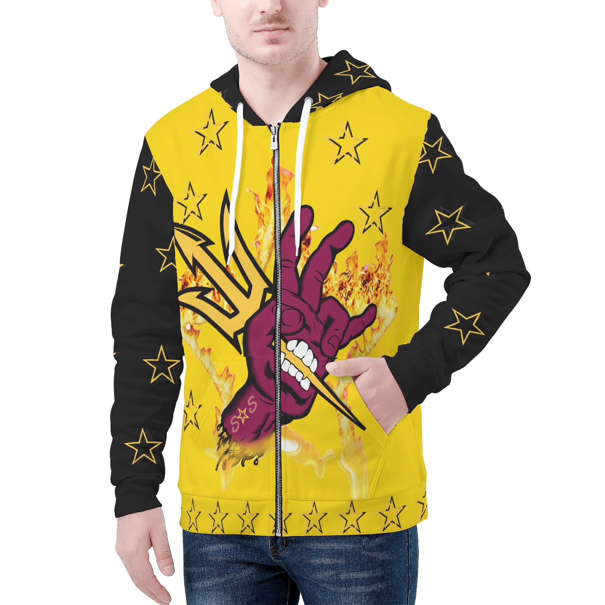 Sun Devil Follow The Fork Mens Gold/Black Zip Hoodie – SOSApparel
