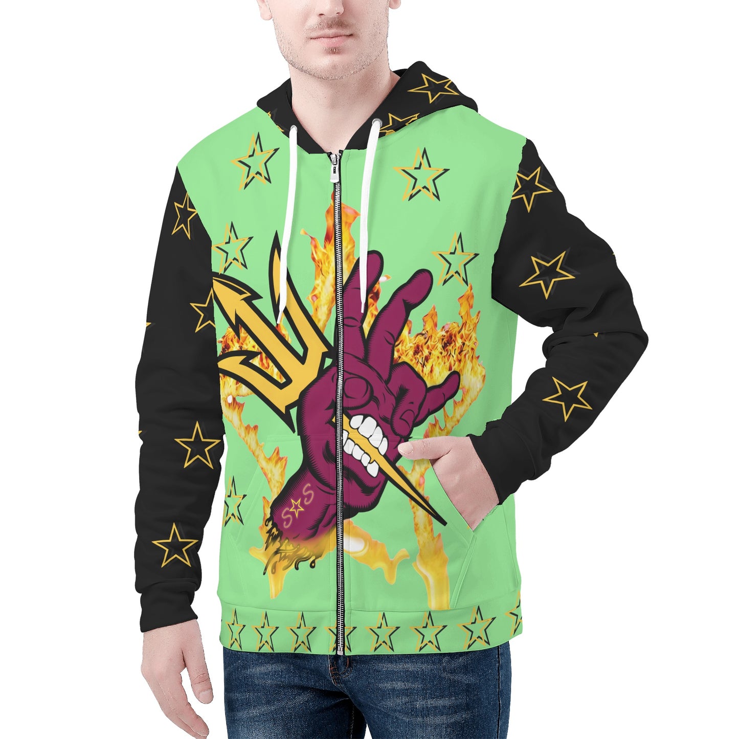 Sun Devil Follow The Fork Mens MintGreen/Black Zip Hoodie