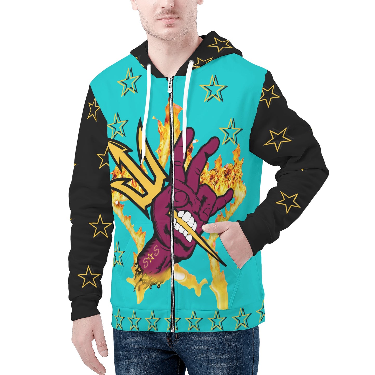 Sun Devil Follow The Fork Mens Turquoise/Black Zip Hoodie