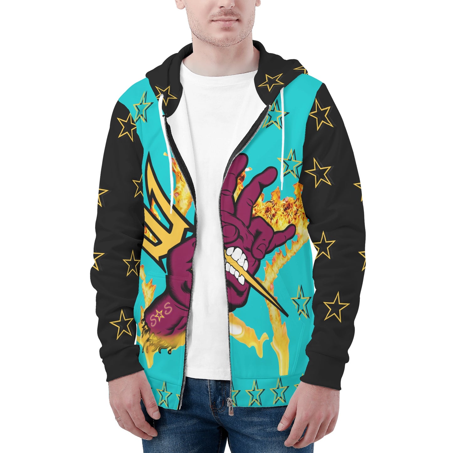 Sun Devil Follow The Fork Mens Turquoise/Black Zip Hoodie