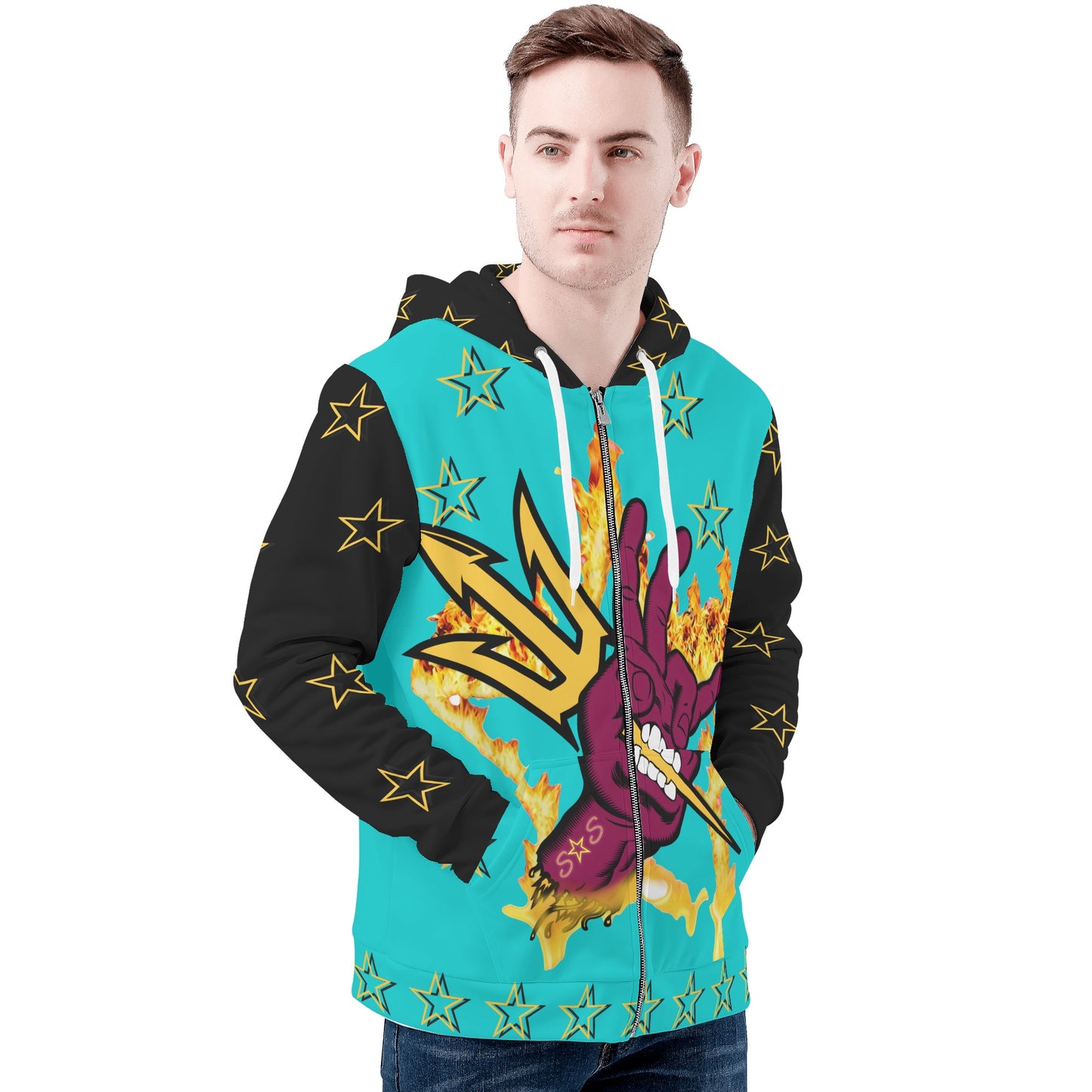 Sun Devil Follow The Fork Mens Turquoise/Black Zip Hoodie