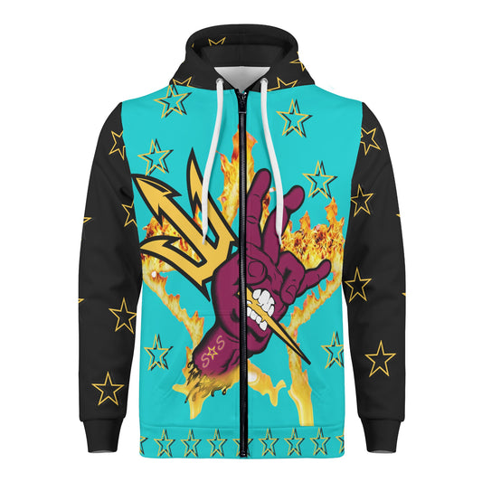 Sun Devil Follow The Fork Mens Turquoise/Black Zip Hoodie