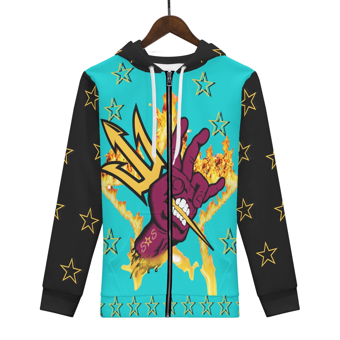 Sun Devil Follow The Fork Mens Turquoise/Black Zip Hoodie