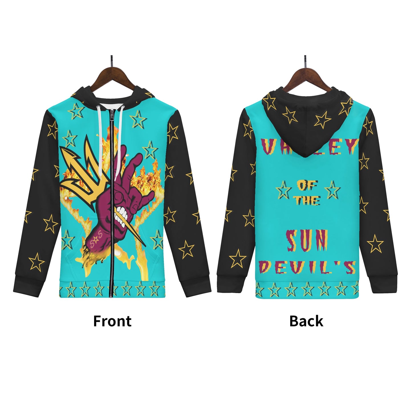 Sun Devil Follow The Fork Mens Turquoise/Black Zip Hoodie