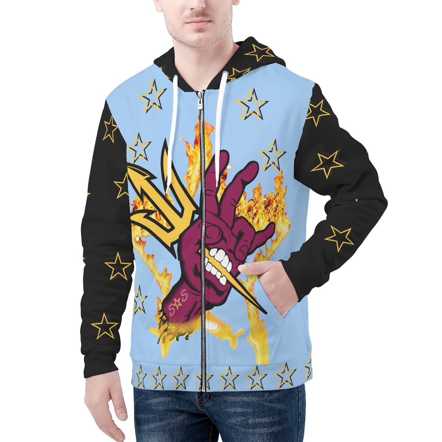 Sun Devil Follow The Fork Mens SkyBlue/Black Zip Hoodie