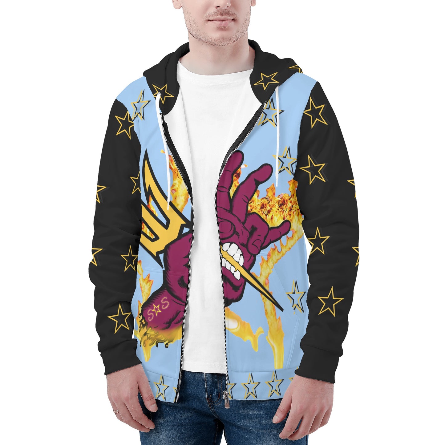 Sun Devil Follow The Fork Mens SkyBlue/Black Zip Hoodie