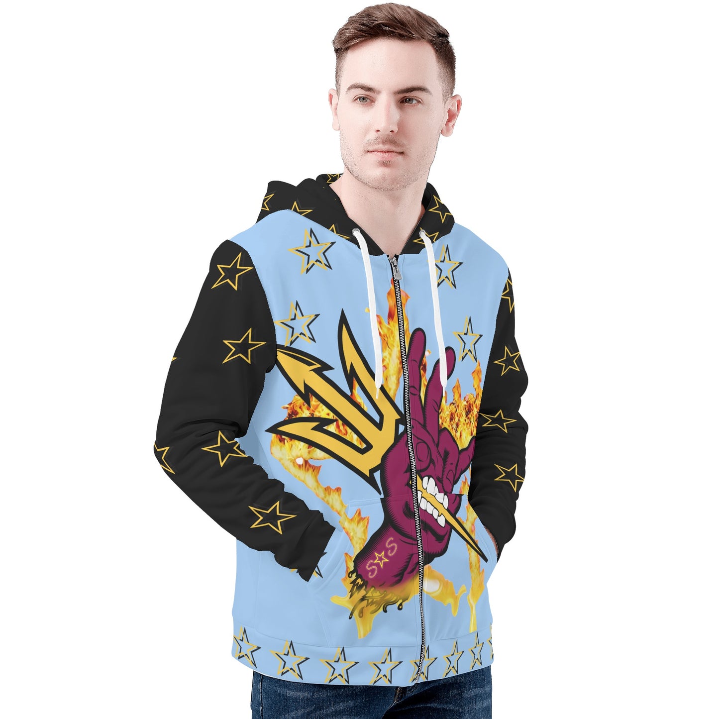 Sun Devil Follow The Fork Mens SkyBlue/Black Zip Hoodie