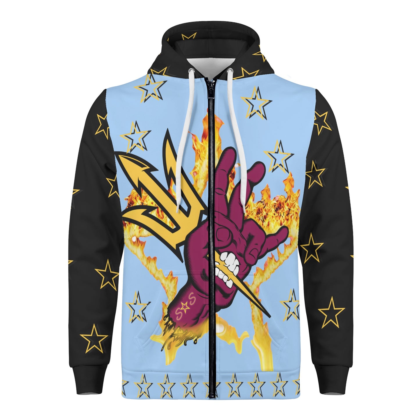 Sun Devil Follow The Fork Mens SkyBlue/Black Zip Hoodie