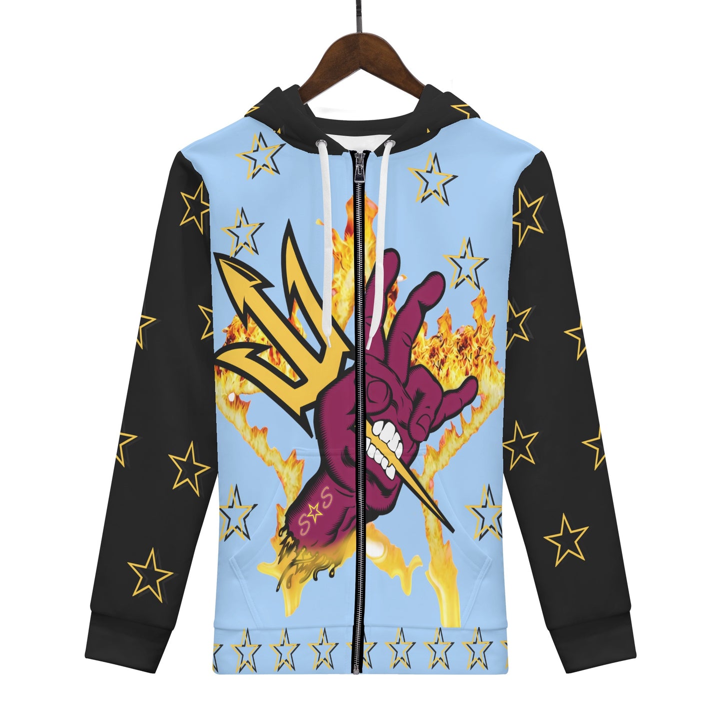 Sun Devil Follow The Fork Mens SkyBlue/Black Zip Hoodie