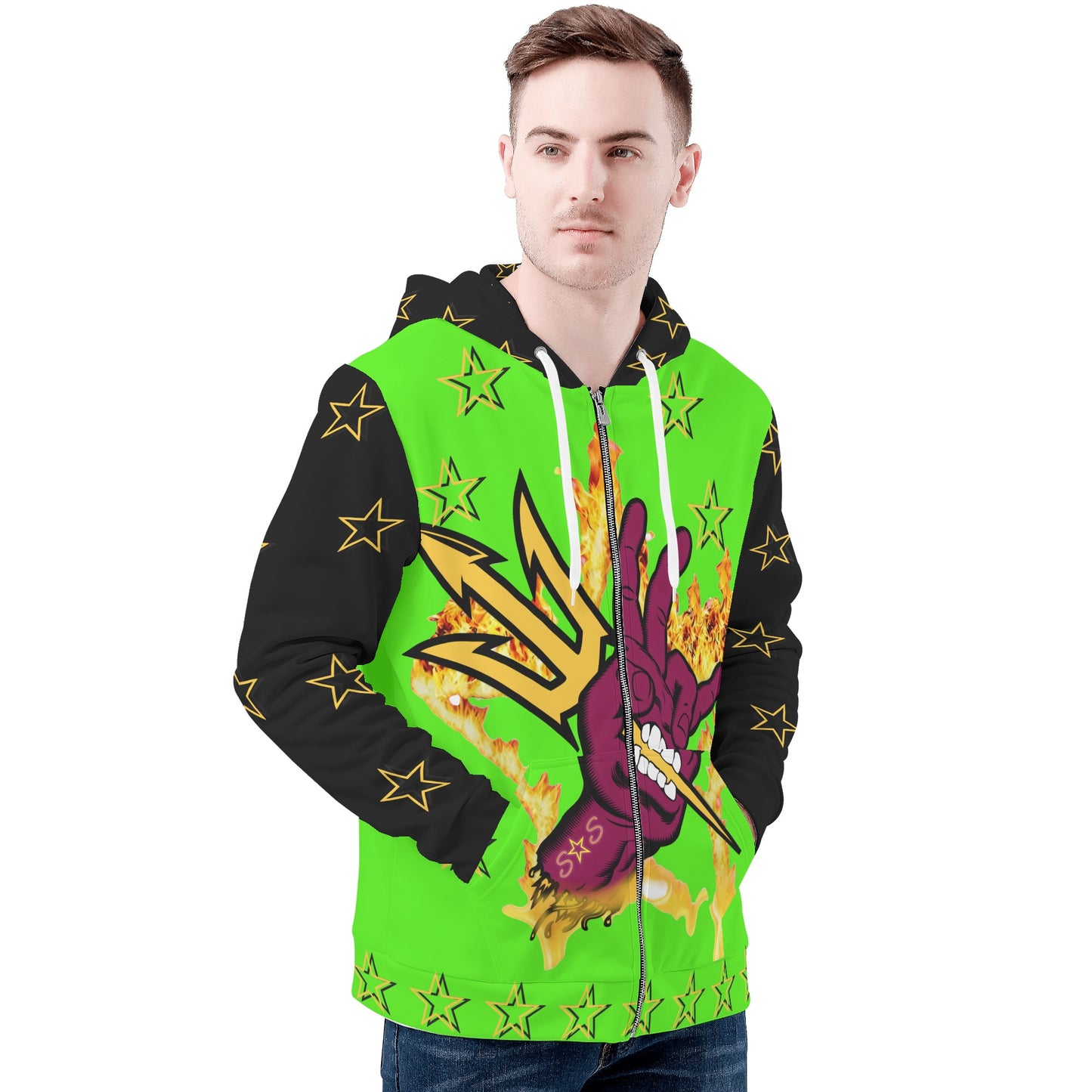 Sun Devil Follow The Fork Mens GooGreen/Black Zip Hoodie