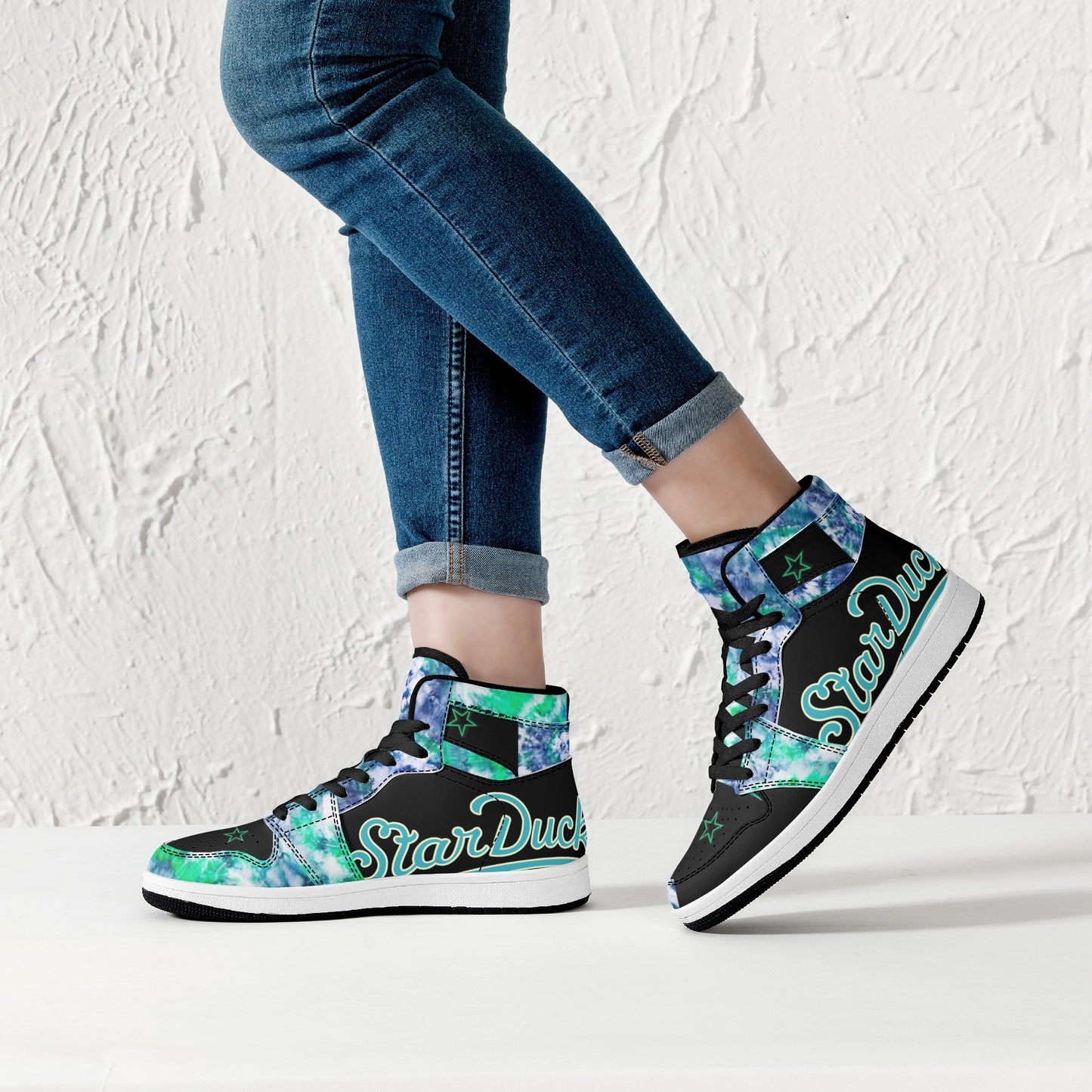 Star Duck 3 Tie-Die/Black Limited Edition High Top Leather Star Kicks