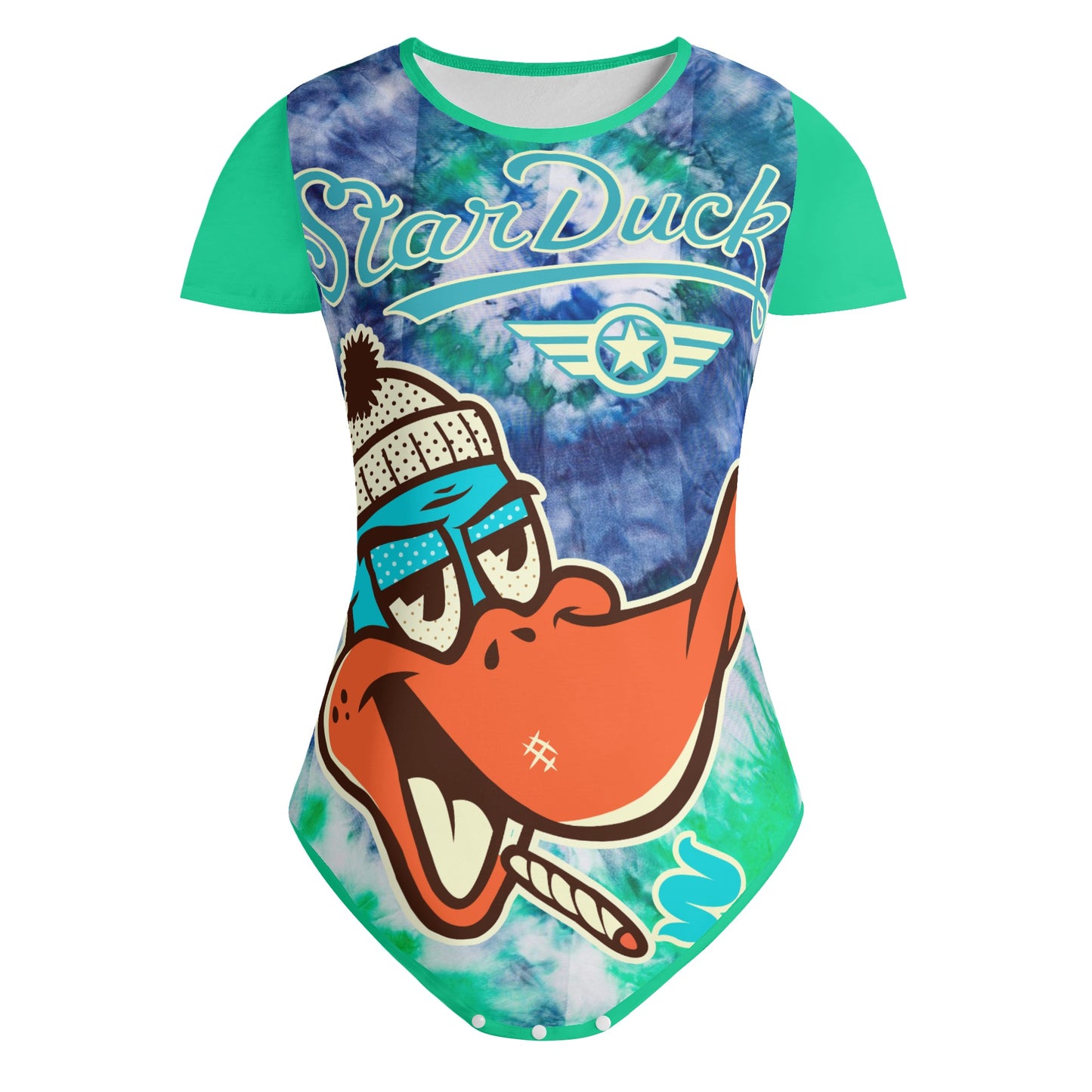 Star Duck 3 Tie-Die Limited Edition Womens Soft Short Sleeve Bodysuit