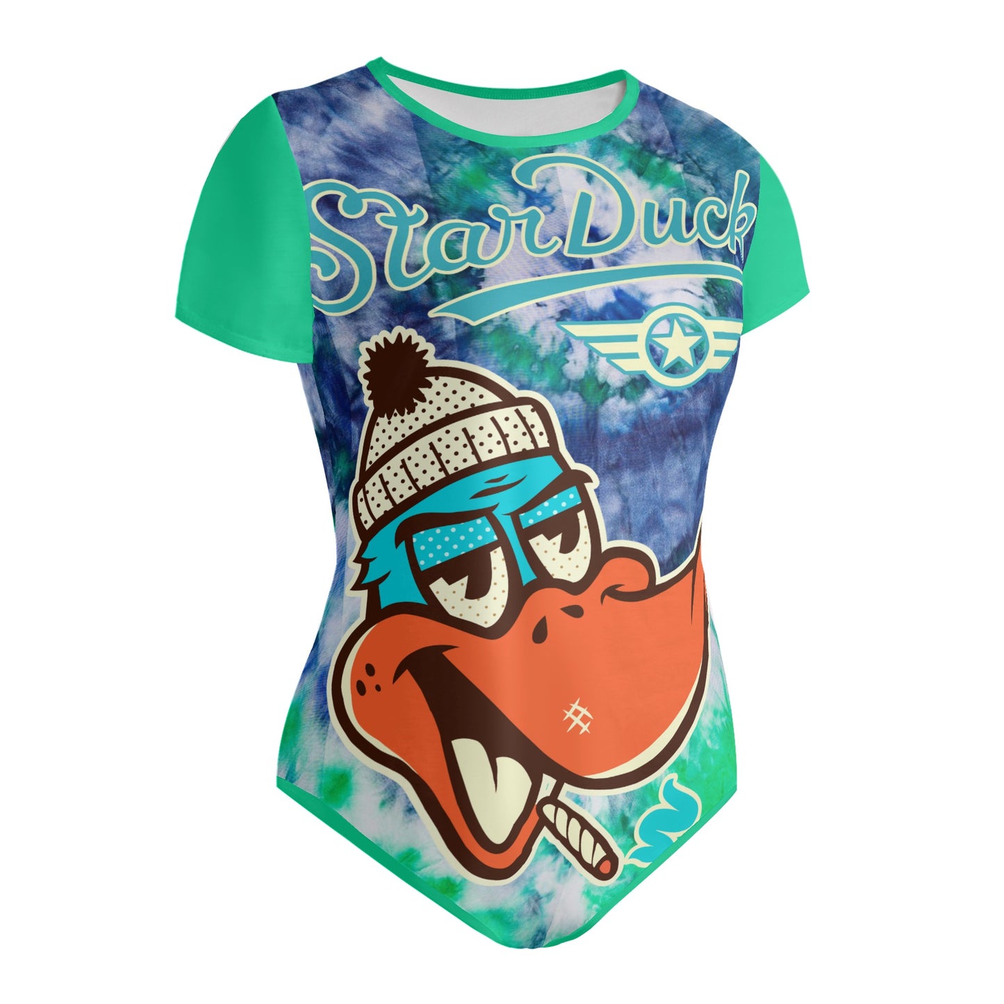 Star Duck 3 Tie-Die Limited Edition Womens Soft Short Sleeve Bodysuit