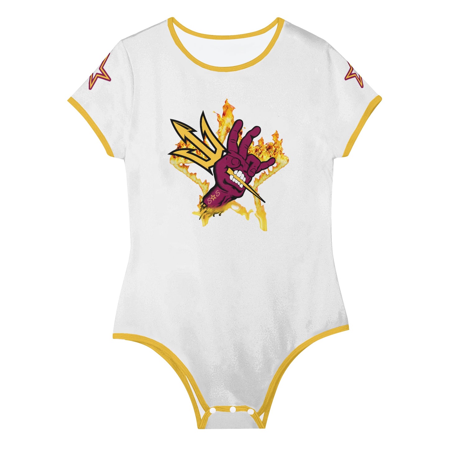 Sun Devil Follow The Fork White/Gold Edition Womens Soft Short Sleeve Bodysuit