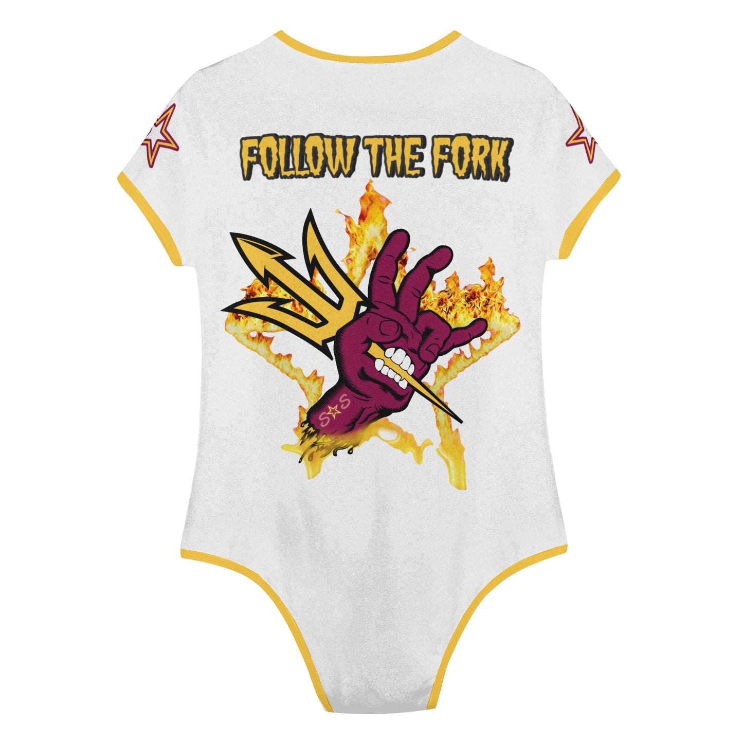 Sun Devil Follow The Fork White/Gold Edition Womens Soft Short Sleeve Bodysuit