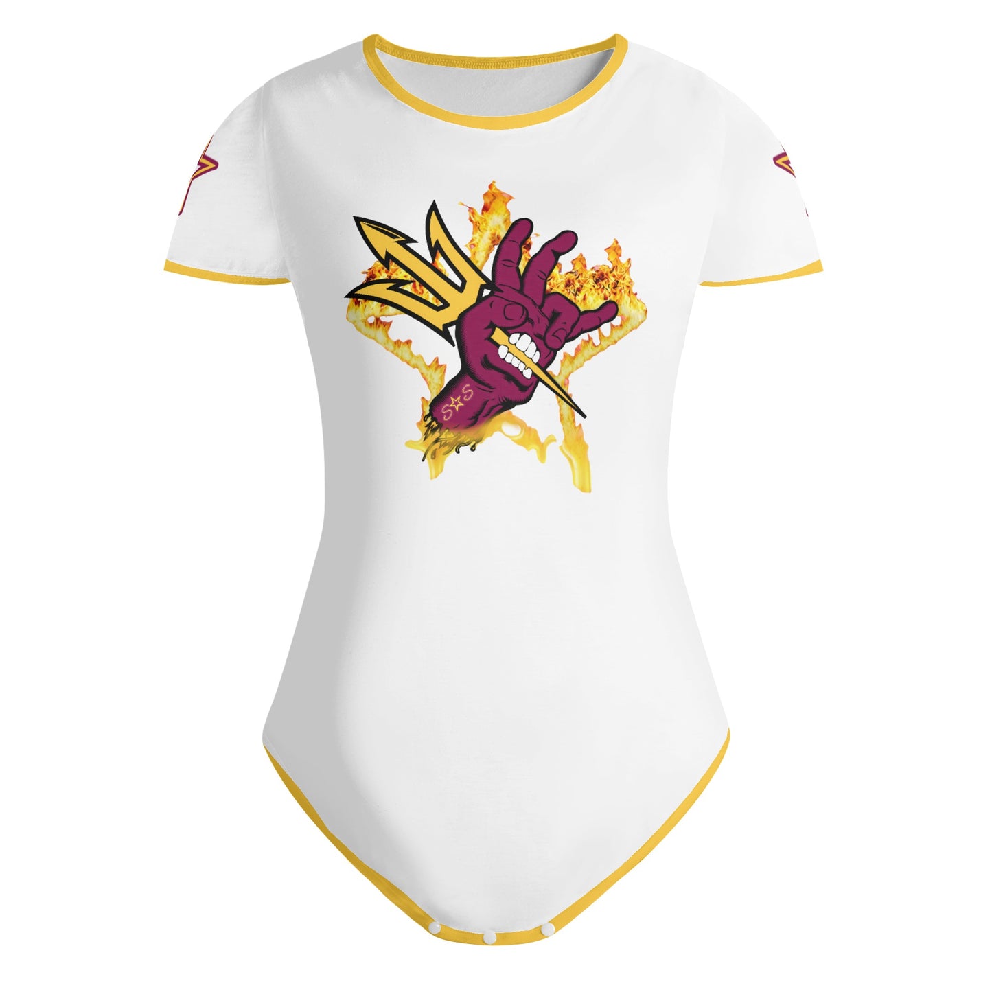 Sun Devil Follow The Fork White/Gold Edition Womens Soft Short Sleeve Bodysuit